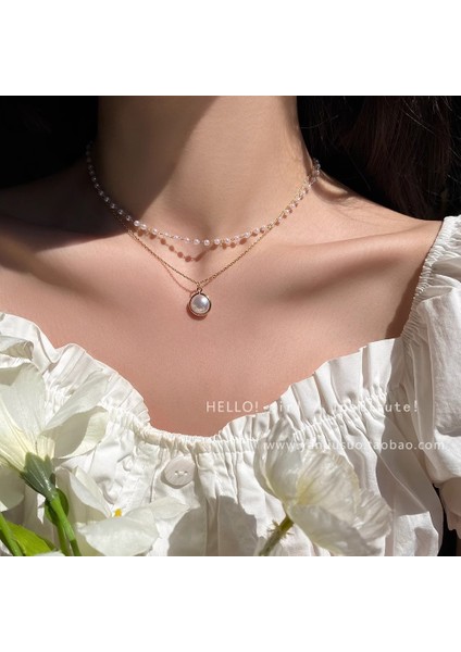 Kadınlar Için Hafif Lüks Niş Inci Kolye, Çok Yönlü ve Üst Düzey Kelebek Titanyum Çelik Köprücük Kemiği Zincir Kolye (Yurt Dışından)