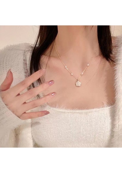 High-End Hafif Lüks Titanyum Çelik Kolye Kadın Niş Tasarımı Sıcak Kız Inci Köprücük Kemiği Zinciri Moda Çok Yönlü Aksesuar (Yurt Dışından)