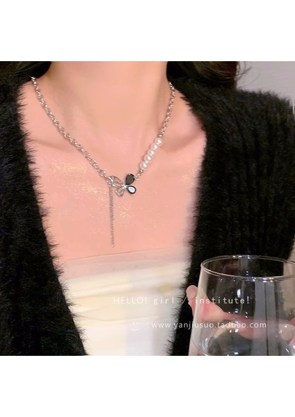 High-End Hafif Lüks Titanyum Çelik Kolye Kadın Niş Tasarımı Sıcak Kız Inci Köprücük Kemiği Zinciri Moda Çok Yönlü Aksesuar (Yurt Dışından)