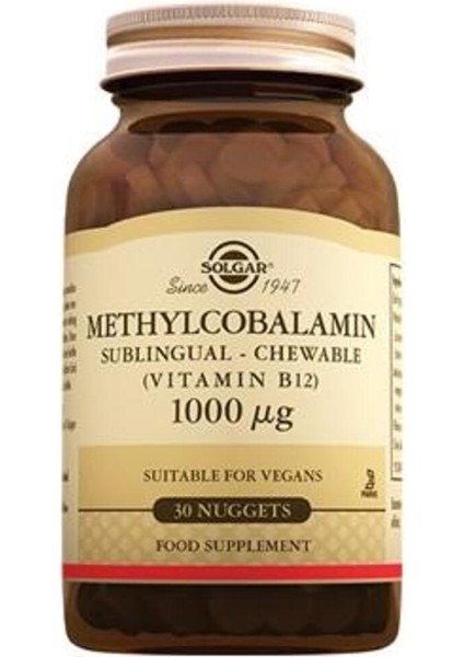 Methylcobalamin 1000 Mcg 30 Tablet Vegan Besin Takviyesi Beyaz Çikolata ve Çilek Aromalı