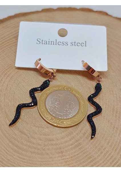 Yılan Temalı Rose Gold Renkli Çelik Küpe (54526) modelleri