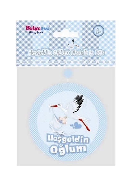 Hoşgeldin Oğlum Yazılı Baby Shower Partisi Asmalı Ip Süs 3 Adet