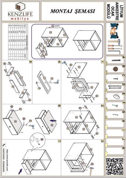 Kenzlife ankastre modülü kabini lityum gri fırın ocak dolabı çekmeceli fırsatları