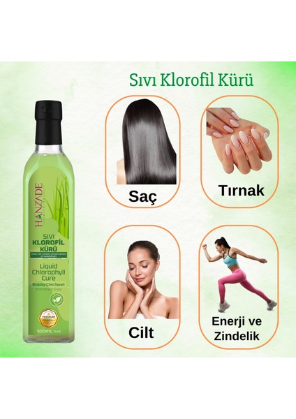 Sıvı Klorofil Kürü Buğday Çimi Ilaveli Bitki Ekstraktları 500 ml Cam Şişe