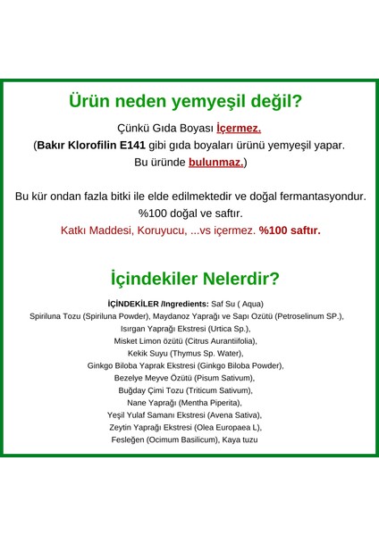 Sıvı Klorofil Kürü Buğday Çimi Ilaveli Bitki Ekstraktları 500 ml Cam Şişe