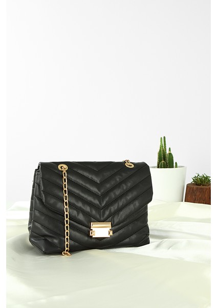 Siyah Çizgili Model Askılı Omuz Çantası PS2059