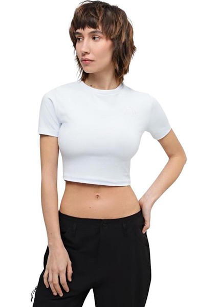 W S/S Essential Cropped Slim Tee Kadın Mavi T-Shirt modelleri