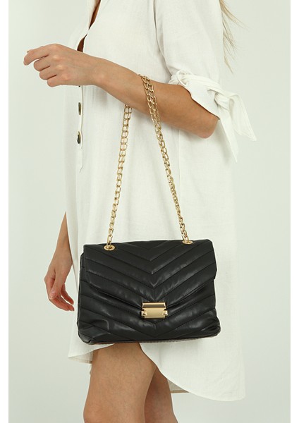 Siyah Çizgili Model Askılı Omuz Çantası PS2059 modelleri