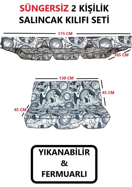 Salıncak Kılıfı Seti Tenteli Süngersiz (130X45) 2 Kişilik Saat Desenli