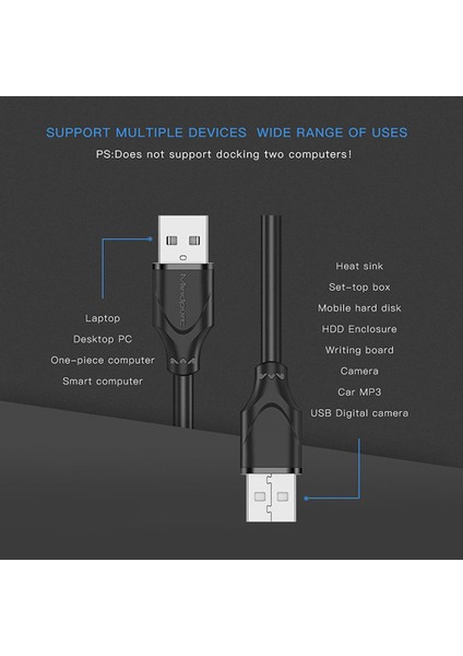 Çift USB Bilgisayar Uzatma Kablosu 1.5 M USB 2.0 Tip A Erkek - A Erkek Kablo Yüksek Hızlı 480 Mbps Siyah Adaptör Kablosu (Yurt Dışından) modelleri