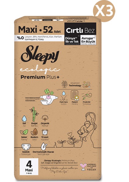 Ecologic Premium Plus Avantajlı Paket Bebek Bezi 4 Numara Maxi 156 Adet fiyatları