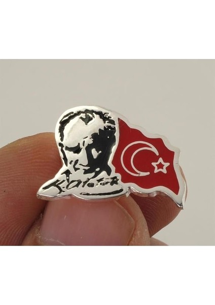 Atatürk Bayrak Yaka Rozeti Krom Kaplama 10 Kasım 29 Ekim Öğretmenler Günü Hediye