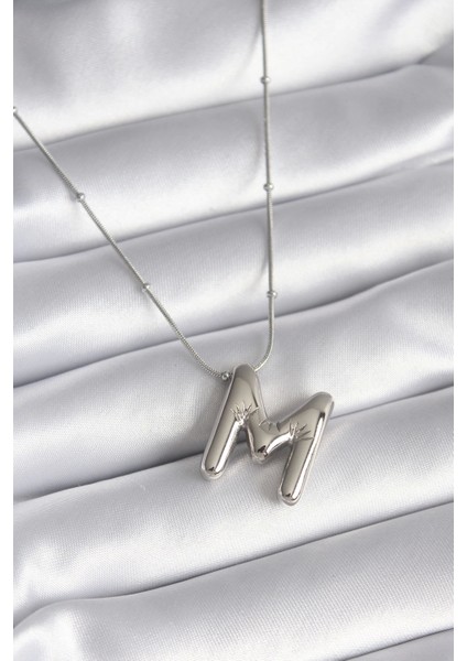 316L Çelik Gümüş Renk Bubble "m" Harf Model Kadın Kolye