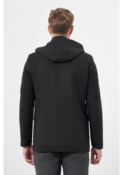 Siyah Kaşe Dik Yaka Astarlı Slim Fit Dar Kesim Klasik Kaban 1008245272