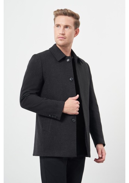 Siyah Kaşe Bebe Yaka Düz Yırtmaçsız Sırt Kapitoneli Astar Comfort Fit Classic Kaban 1008245153 modelleri