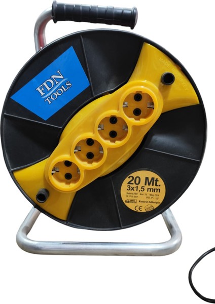Tools 3x1,5 mm 20 Metre Seyyar Uzatma Makara Kablo 4 Prizli