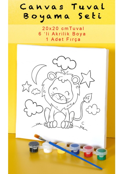 Sevimli Aslan Canvas Tuval 20X20 cm Çocuk Boyama Seti