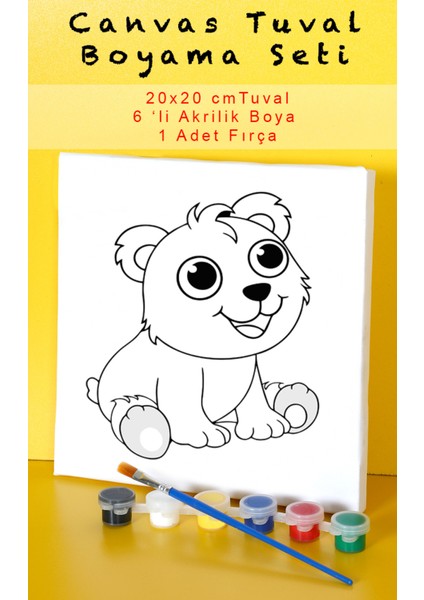 Sevimli Ayıcık Canvas Tuval 20X20 cm Çocuk Boyama Seti