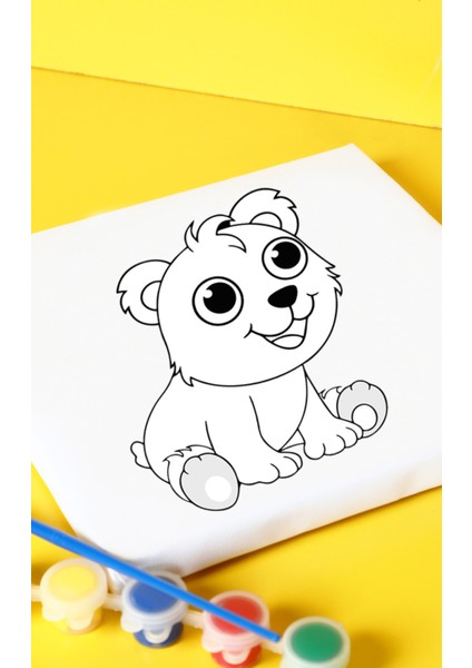 Sevimli Ayıcık Canvas Tuval 20X20 cm Çocuk Boyama Seti