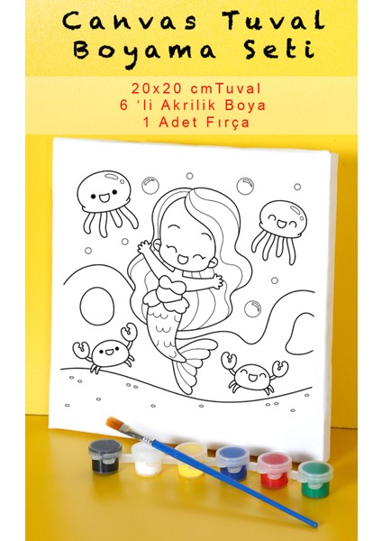 Deniz Kızıcanvas Tuval 20X20 cm Çocuk Boyama Seti