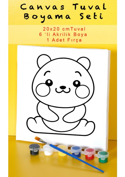 Sevimli Panda Canvas Tuval 20X20 cm Çocuk Boyama Seti