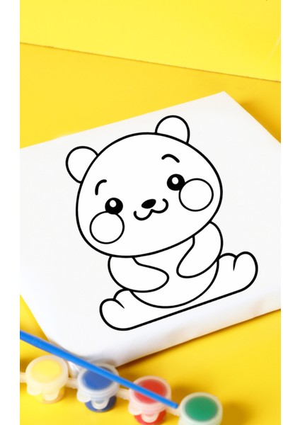 Sevimli Panda Canvas Tuval 20X20 cm Çocuk Boyama Seti
