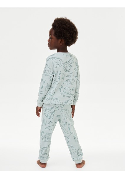 Marks & Spencer Saf Pamuklu Dinazor Desenli Pijama Takımı (1-8 Yaş)