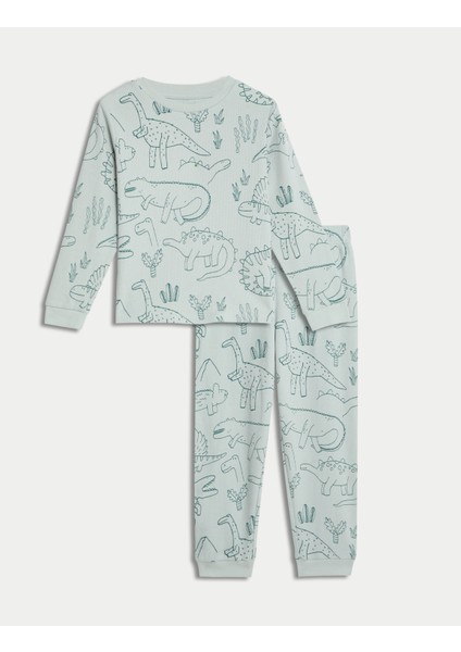 Marks & Spencer Saf Pamuklu Dinazor Desenli Pijama Takımı (1-8 Yaş)