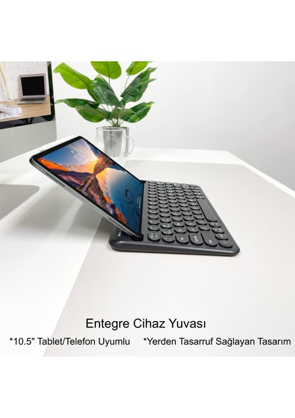 78 Yuvarlak Tuşlu Ingilizce Bluetooth Tablet Telefon Klavyesi Şarjlı Mini Boy 29X16CM