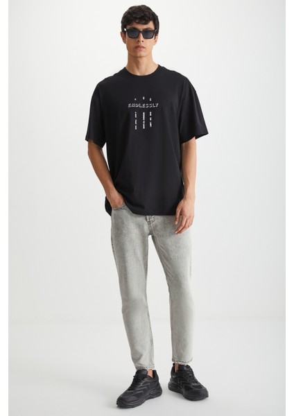 RAMADANP017 Erkek %100PAMUK Bisiklet Yaka Baskılı Siyah T-Shirt fiyatları