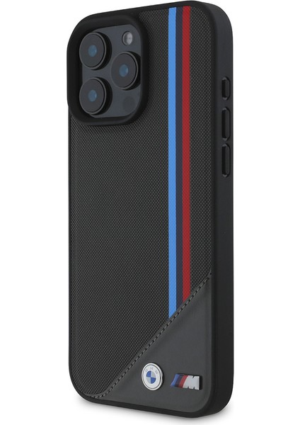 Apple iPhone 16 Kılıf Bmw Lisanslı Magsafe Özellikli M Logolu Üç Çizgili Meshed Tricolor Stripes Siyah fiyatları