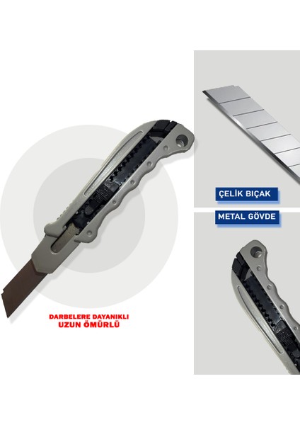 Metal Gövdeli Maket Bıçağı (Darbelere Dayanıklı Metal Falçata)