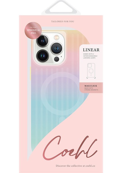 Apple iPhone 16 Pro Max Uyumlu Kılıf Magsafe Şarj Özellikli Renk Geçişli Askı Ipli Coehl Linear Renkli