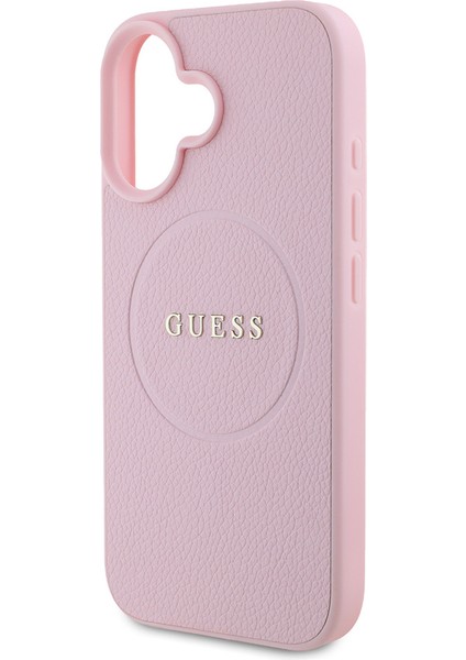 Apple iPhone 16 Uyumlu Kılıf Guess Orjinal Lisanslı Magsafe Şarj Özellikli Yazı Logolu Grained Kapak Pembe fırsatları