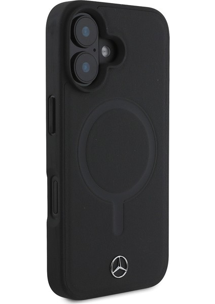 Apple iPhone 16 Plus Uyumlu Kılıf Mercedes-Benz Magsafe Şarj Özellikli Yumuşak Deri Orjinal Lisanslı Siyah modelleri