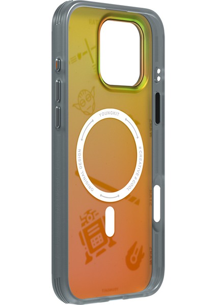 Apple iPhone 16 Pro Max Kılıf Magsafe Özellikli Airbagli Hologram Youngkit Interstellar Seri Siyah-Turuncu