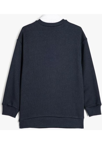 Erkek Çocuk Okul Sweatshirt Basic Okul Gömleği Yaka Detaylı Uzun Kollu Pamuklu