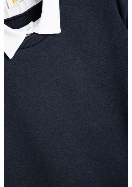 Erkek Çocuk Okul Sweatshirt Basic Okul Gömleği Yaka Detaylı Uzun Kollu Pamuklu