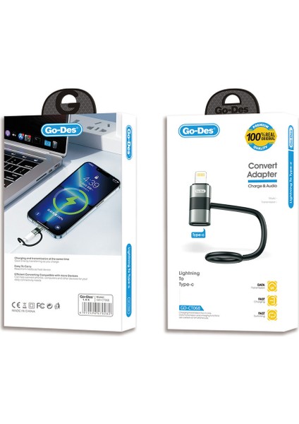 GD-CT068 Lightning To Type-C Data ve Hızlı Şarj Adaptörü Siyah