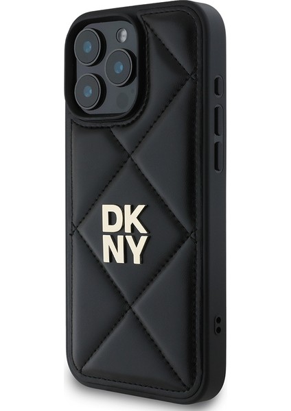 Apple iPhone 16 Pro Max Uyumlu Kılıf Dkny Orjinal Lisanslı Kapitone Tasarımlı Metal Logolu Deri Siyah