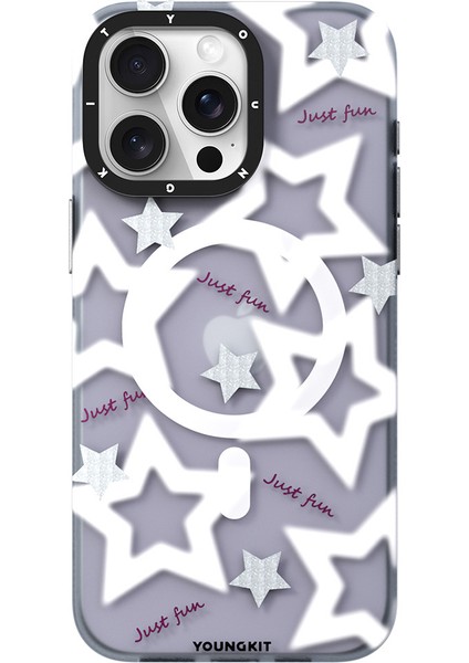 Apple iPhone 15 Pro Max Kılıf Magsafe Özellikli Airbagli Çift Katmanlı Youngkit Star&butterfly Serisi Mor