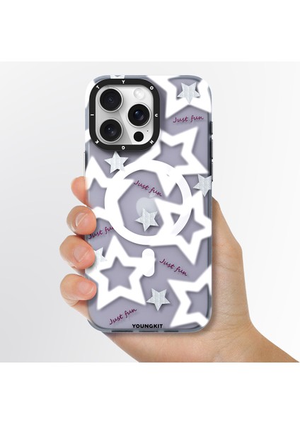 Apple iPhone 15 Pro Max Kılıf Magsafe Özellikli Airbagli Çift Katmanlı Youngkit Star&butterfly Serisi Mor modelleri