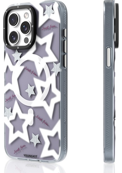Apple iPhone 15 Pro Max Kılıf Magsafe Özellikli Airbagli Çift Katmanlı Youngkit Star&butterfly Serisi Mor indirimleri