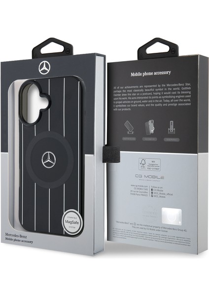 Apple iPhone 16 Plus Kılıf Mercedes-Benz Lisanslı Magsafe Özellik Çift Katman Paralel Çizgi Desenli Siyah indirimleri