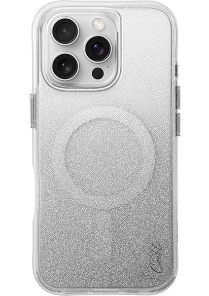 Apple iPhone 16 Pro Max Uyumlu Kılıf Magsafe Şarj Özellikli Simli Arka Yüzey Askı Ipli Coehl Lumino Gümüş