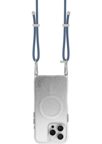 Apple iPhone 16 Pro Max Uyumlu Kılıf Magsafe Şarj Özellikli Simli Arka Yüzey Askı Ipli Coehl Lumino Gümüş