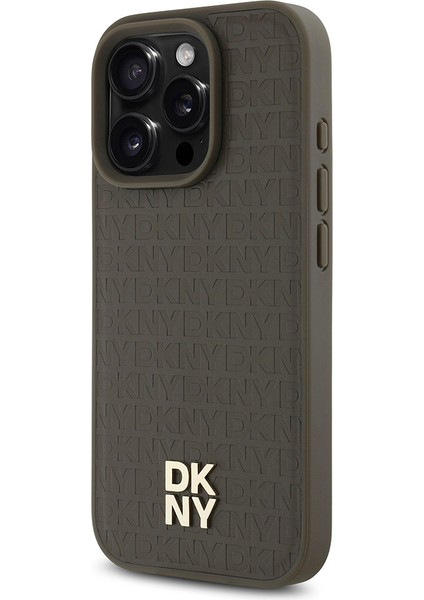 Apple iPhone 16 Pro Kılıf Dkny Orjinal Lisanslı Magsafe Şarj Özellikli 3D Yazılı Repeat Pattern Kahverengi fiyatları