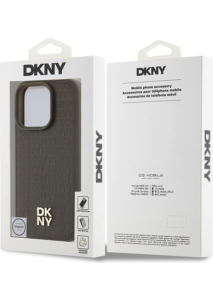 Apple iPhone 16 Pro Kılıf Dkny Orjinal Lisanslı Magsafe Şarj Özellikli 3D Yazılı Repeat Pattern Kahverengi indirimleri