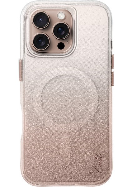 Apple iPhone 16 Pro Max Kılıf Magsafe Şarj Özellikli Simli Arka Yüzey Askı Ipli Coehl Lumino Rose Gold