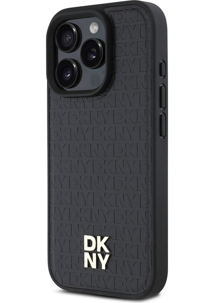 Apple iPhone 16 Pro Kılıf Dkny Orjinal Lisanslı Magsafe Şarj Özellikli 3D Yazılı Repeat Pattern Siyah